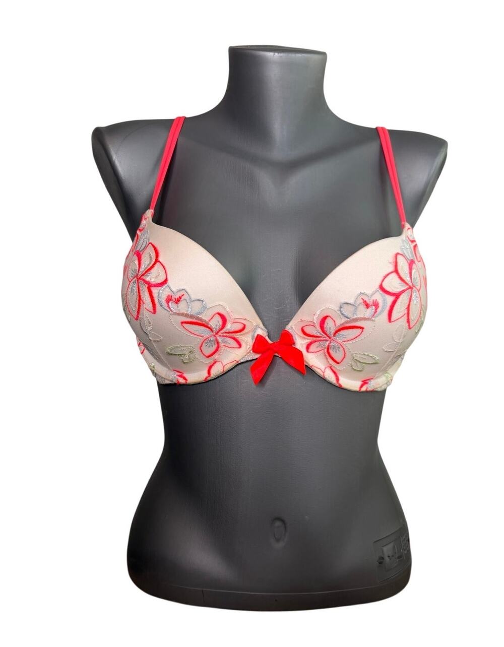 Victoria's Secret Very Sexy White Pink Floral Push-Up Bra 34C Festival Lingerie